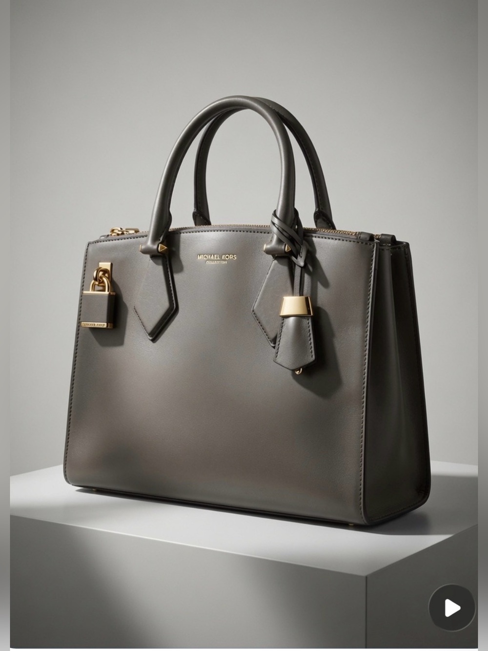 Michael Kors collection Casey Taupe Gray Structured Leather Satchel